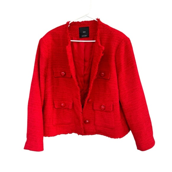 Mango TWEED JACKET WITH POCKETS - Size 3XL - Red - Picture 8 of 12